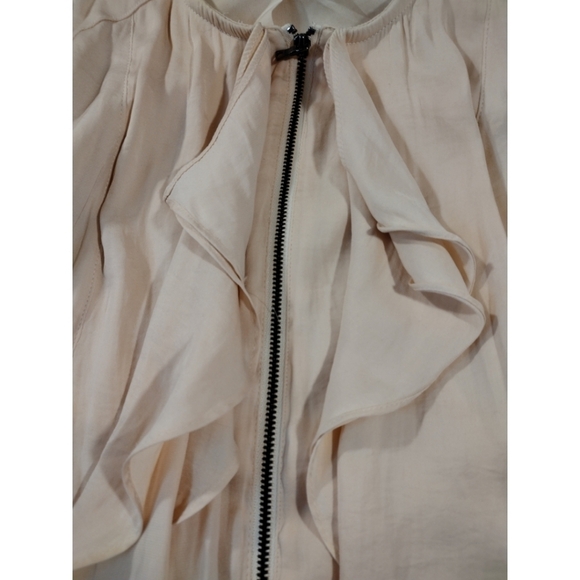 Jennifer Lopez pastel peach waterfall front zip long sleeve jacket shirt - Picture 4 of 11